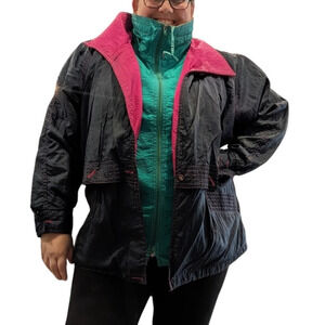 Vintage 80s Nuage Multicolour Navy Yellow Pink  Wind Breaker Jacket Size 44 3XL